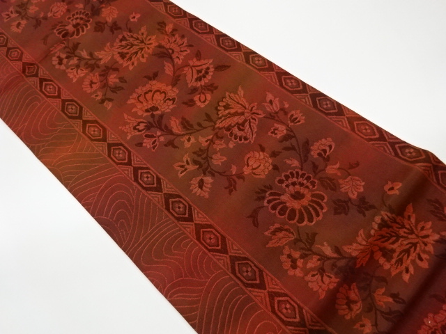 JAPANESE KIMONO / VINTAGE FUKURO OBI / WOVEN FLOWER ARABESQUE & KIKKO